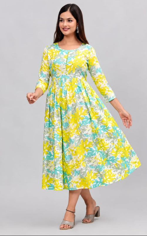 Beautiful Rayon Anarkali in Round Neck, Sleeve Length is three Quater