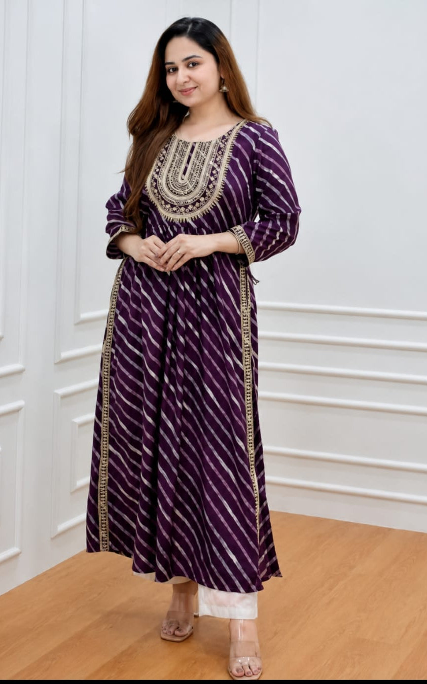 lahariya cut rayon kurti in round neck, sleeve length is three quater