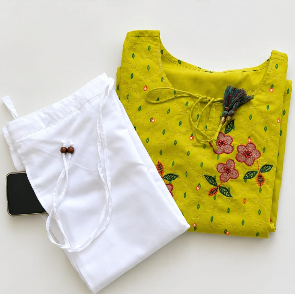 rayon kurti with palazzo, round neck, calf length,sleeve length is three quater