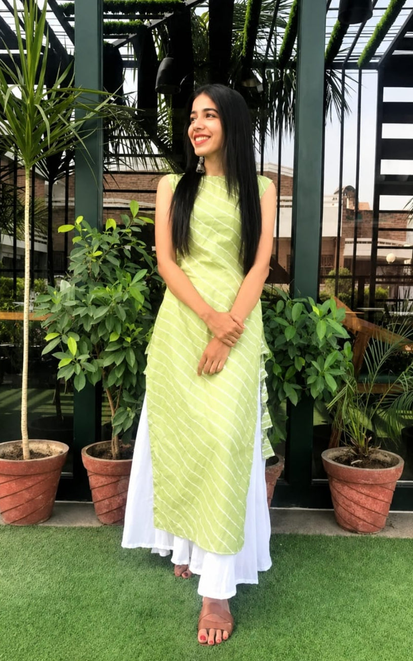 rayon kurta with palazzo, tassals and latkans, sleeveless, calf length