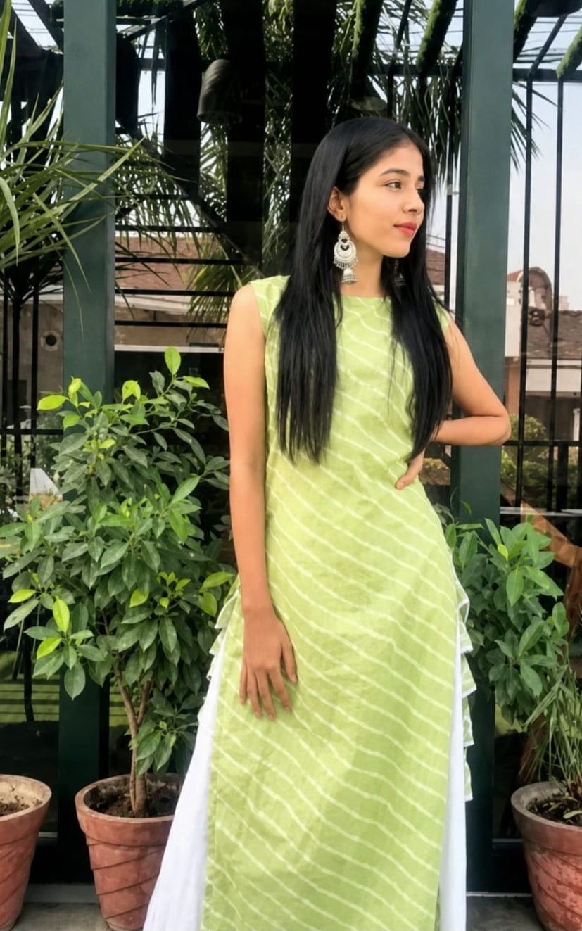 rayon kurta with palazzo, tassals and latkans, sleeveless, calf length