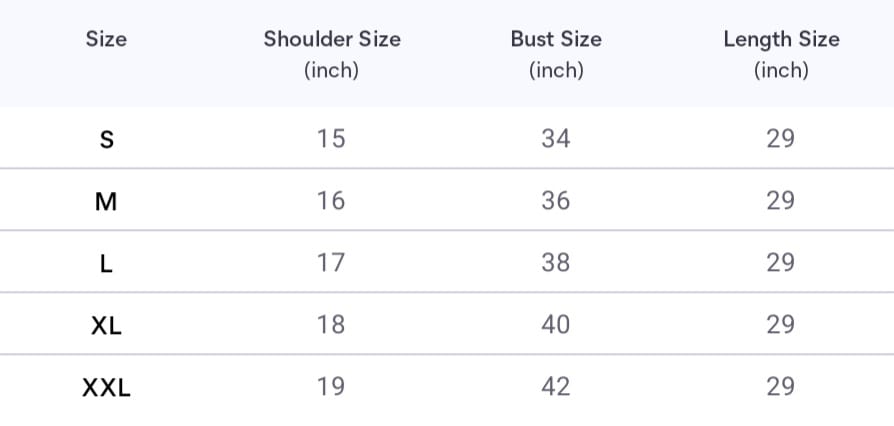 Size chart