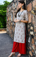 Polyester crepe fabric Kurti, Round Neck, Calf Length, Three-Quater Sleeves