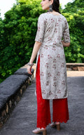 polyester crepe A line kurti, round neck, calf length, sleeves length is three quater