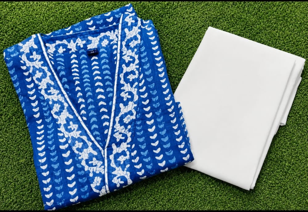 viscous rayon kurti with bottomwear, V-neck, calf length, sleeve length three quater