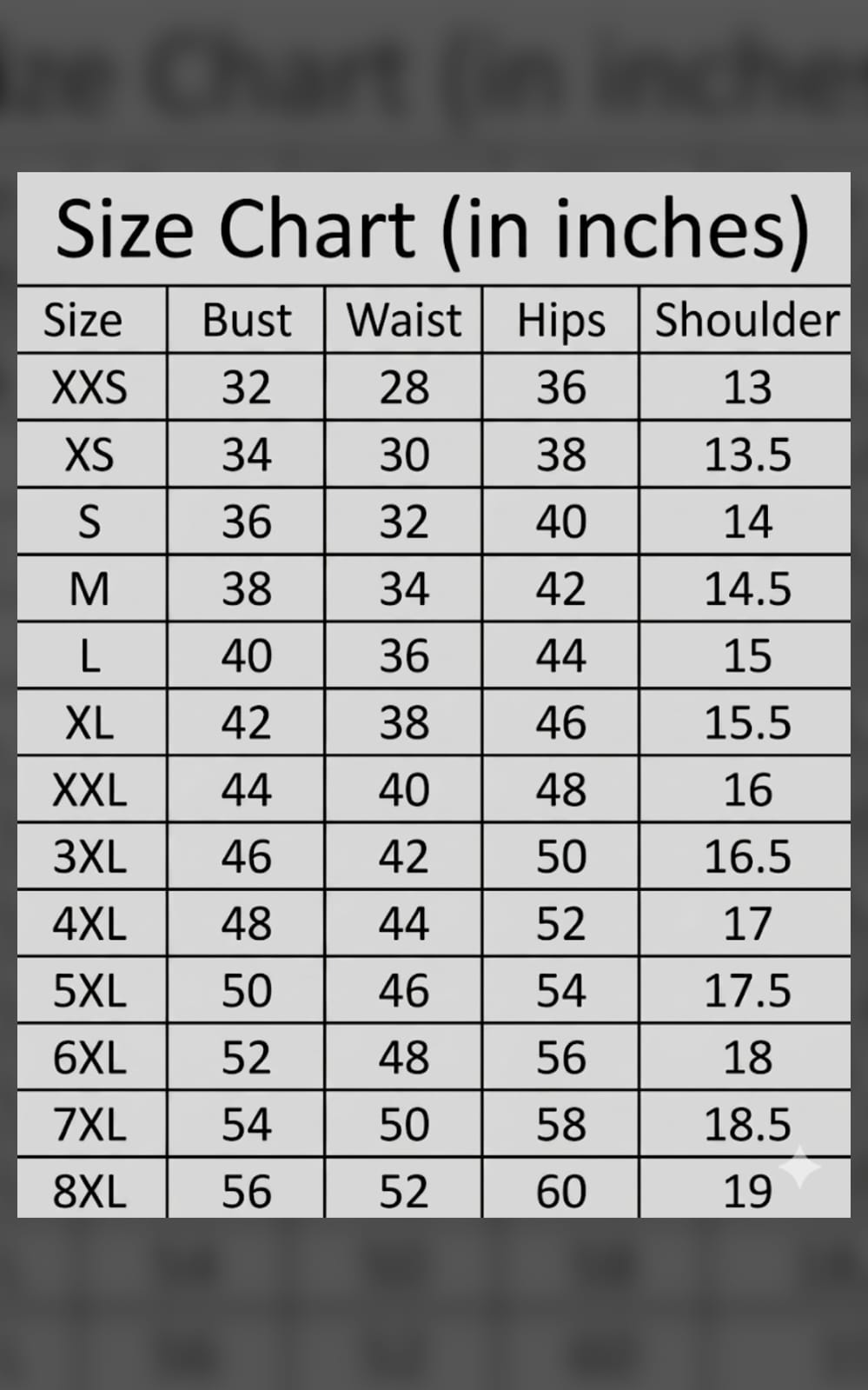 Size chart