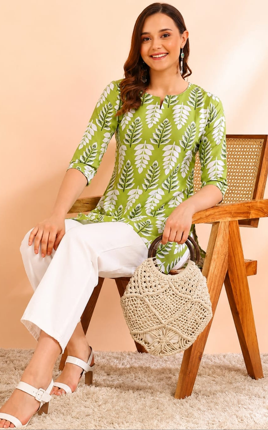 new rayon short kurti in V-neck, sleeve length is three quater