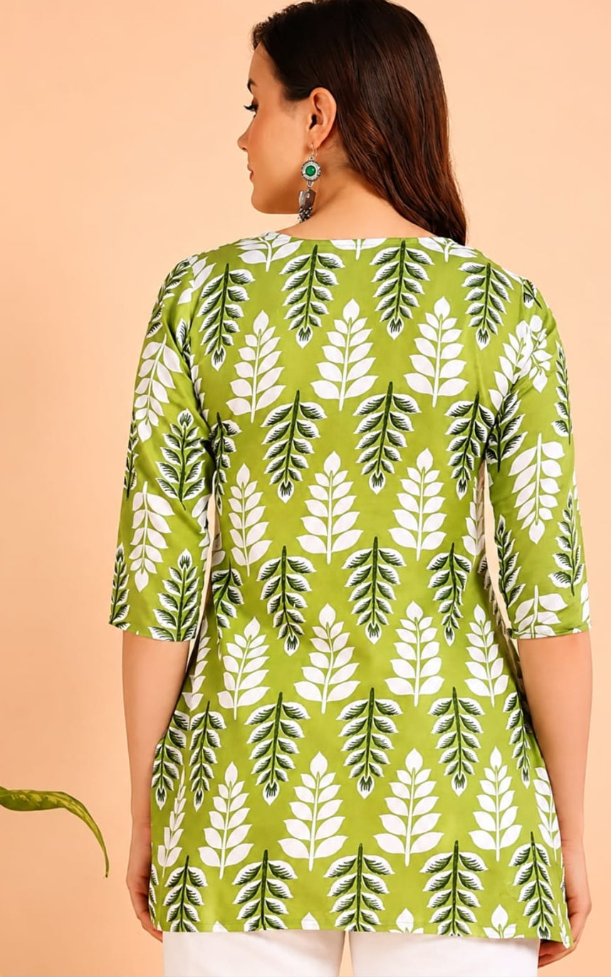 new rayon short kurti in V-neck, sleeve length is three quater