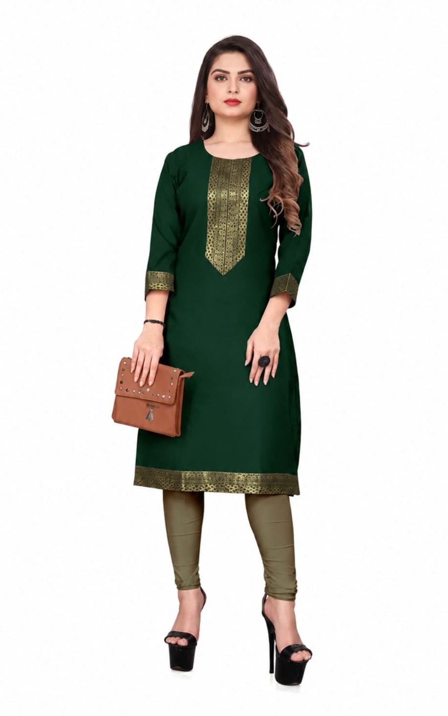 gree cotton kurti in round neck, sleeves length is three quater