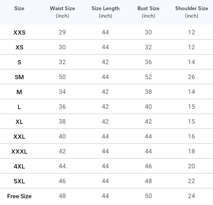 Size chart