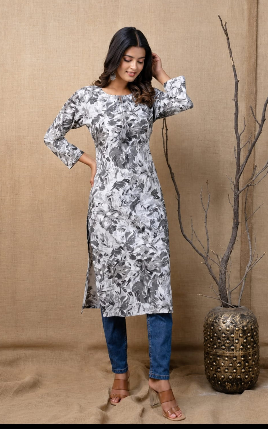 Two kurtis combo in Tie-Ups neck, calf length, sleeves length is three quater