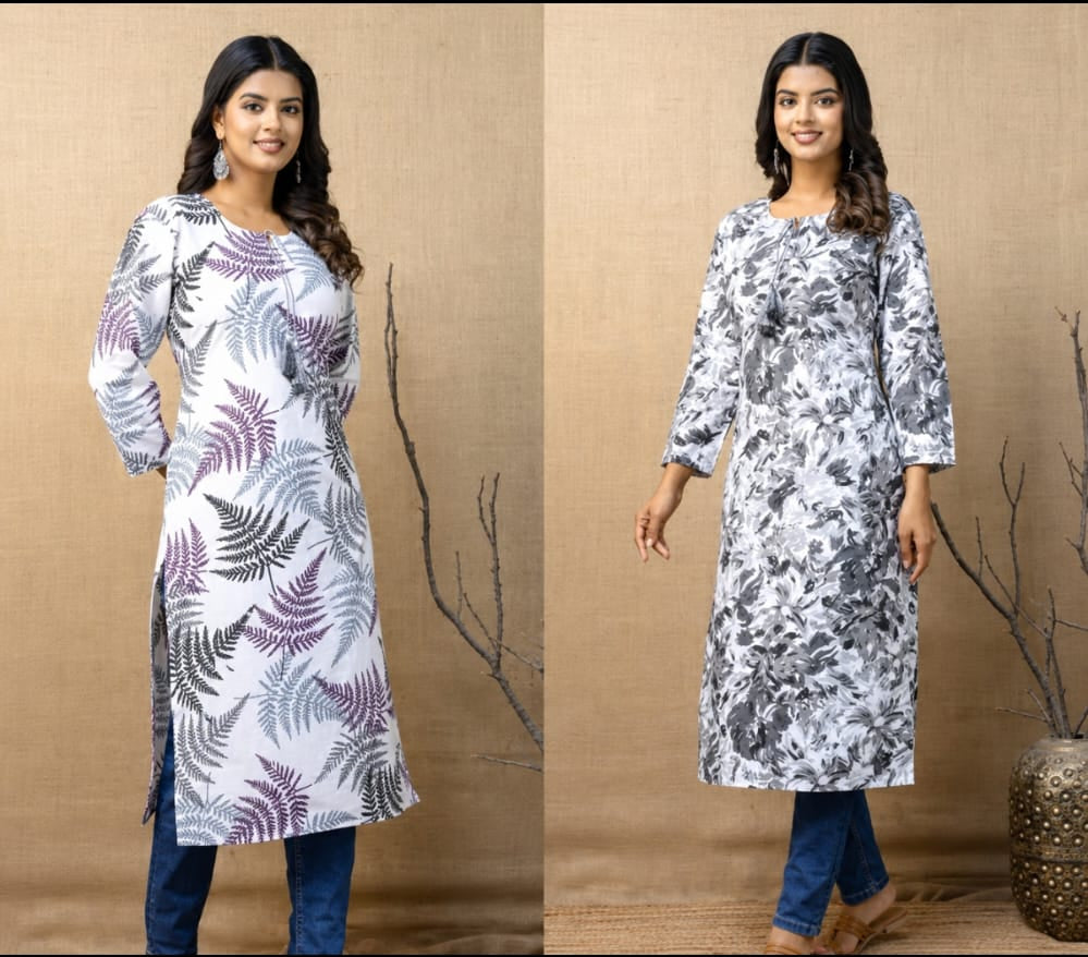 Two kurtis combo in Tie-Ups neck, calf length, sleeves length is three quater