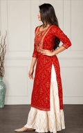 Rayon kurta with bottomwear, round neck, calf length, three quate sleeves