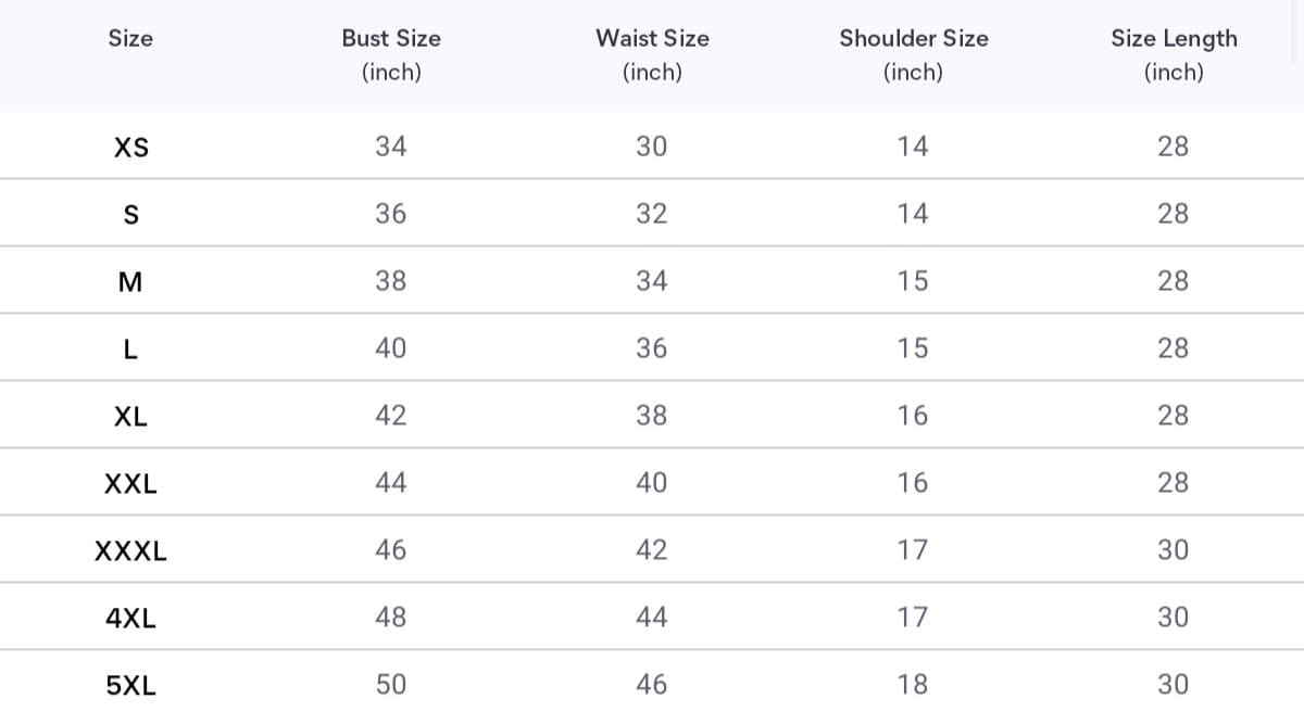 Size chart