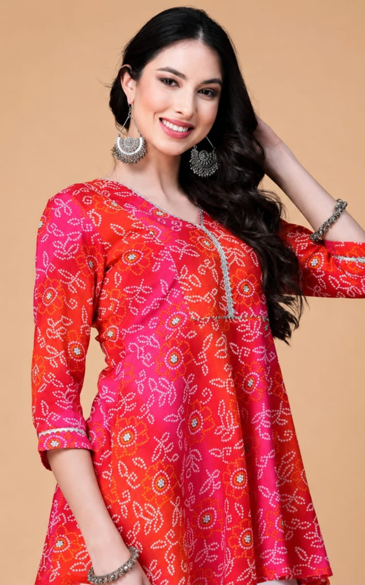 Mandarin neck rayon kurti above knee, sleeves length is three quater