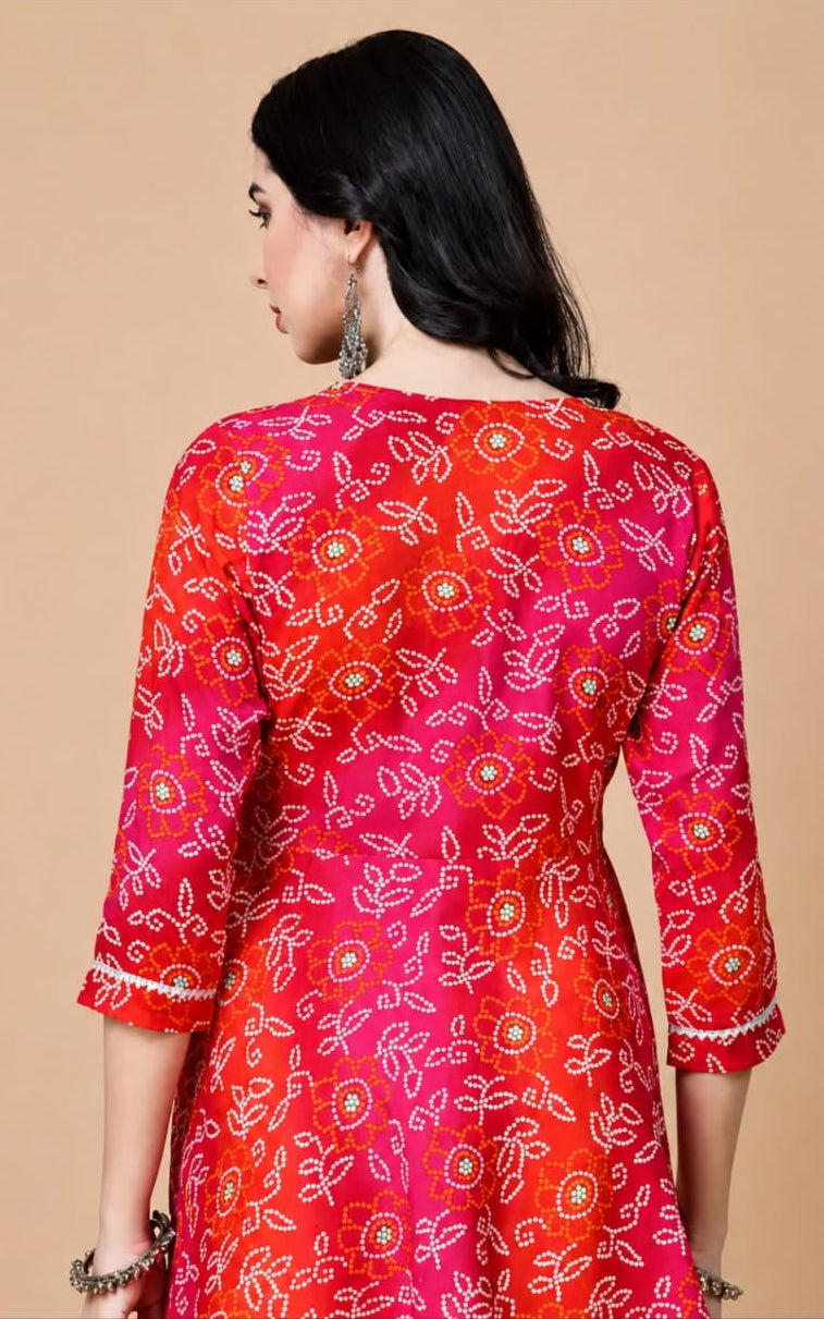 Mandarin neck rayon kurti above knee, sleeves length is three quater
