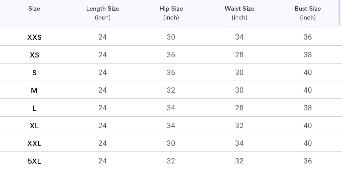 Size chart