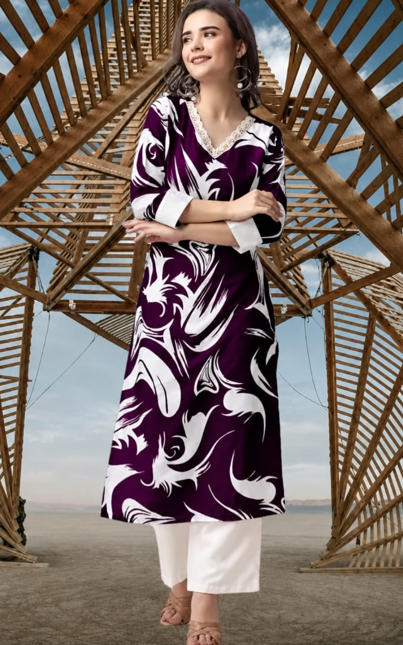 Kurta with bottomwear, V-neck, calf length, sleeves length is three quater