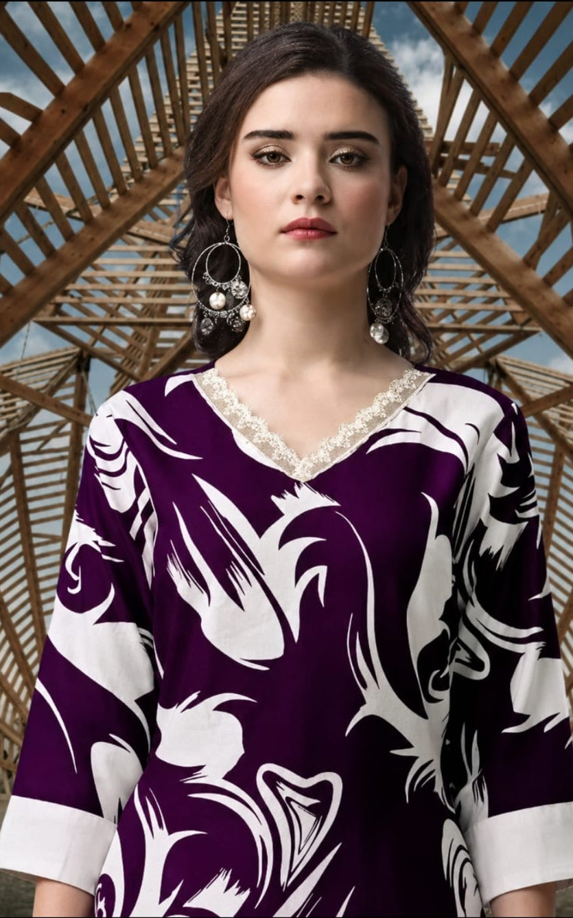 Kurta with bottomwear, V-neck, calf length, sleeves length is three quater