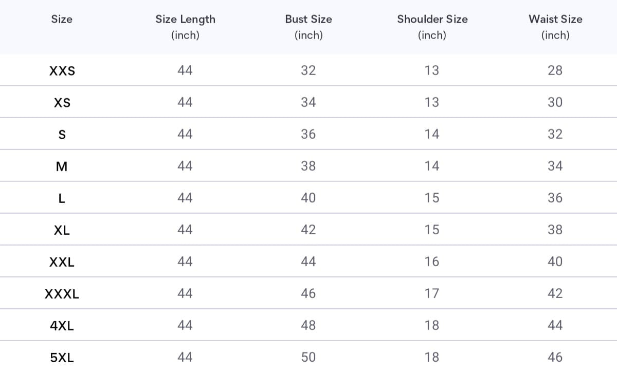 Size chart