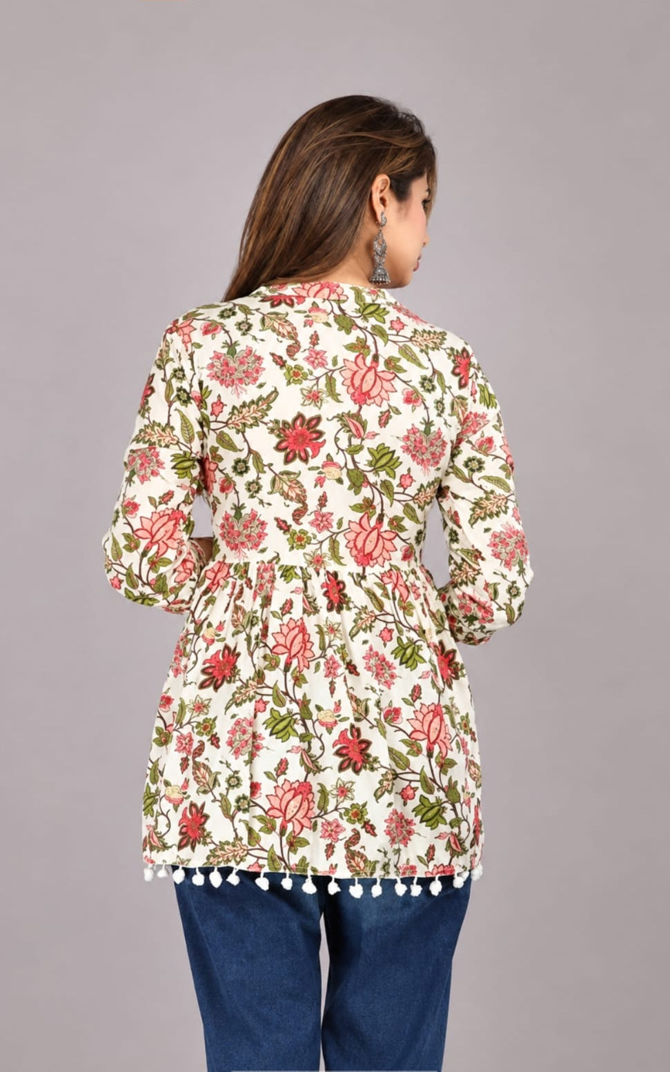 Mandarian collar rayon kurti, regular length, sleeves length is three quater