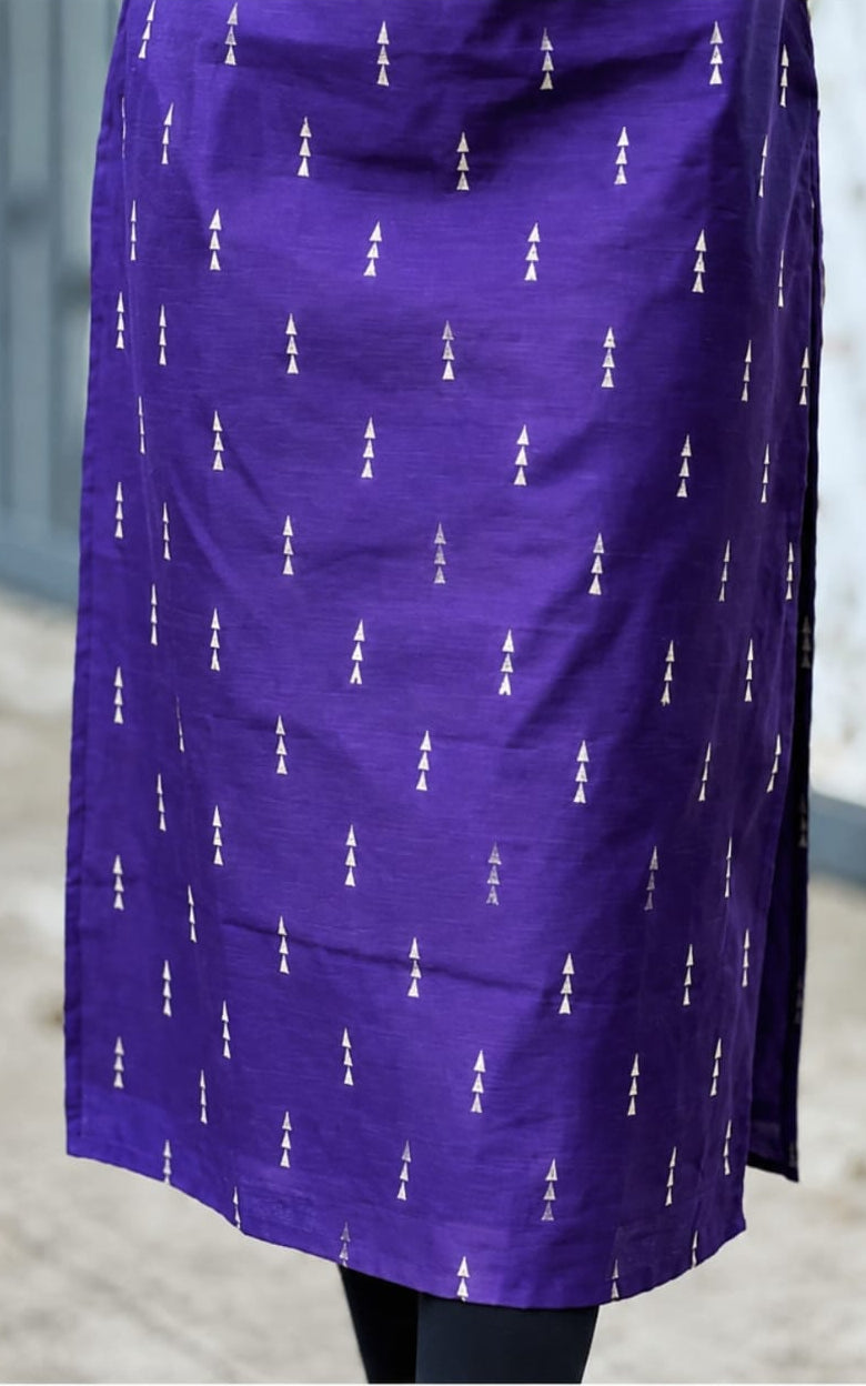 Round neck viscous rayon kurti, calf length, sleeves length is three quater