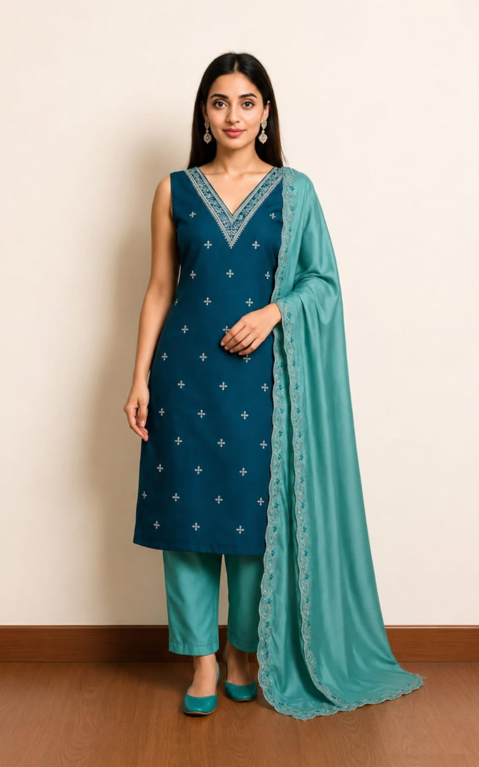 Dress material, top length 3 Meter, bottom length 2 Meter, duppata length 2.1 Meter