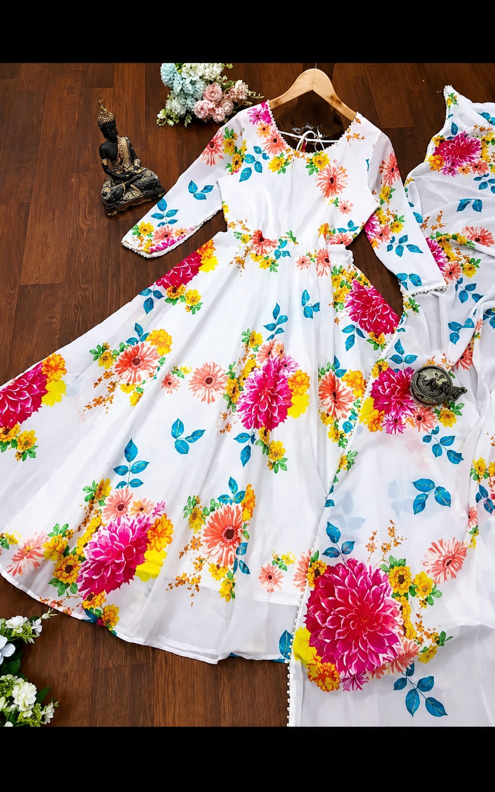 Round neck maxi length ladies Gown with duppata