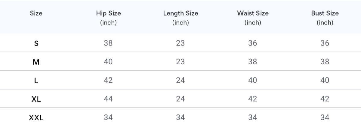 Size chart