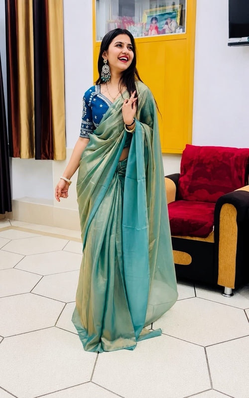 Aqua Blue colour saree for womens with Seprated Blouse Piece