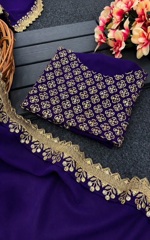 Blue colour georgette saree with Seprared Blouse Piece in georgette fabric