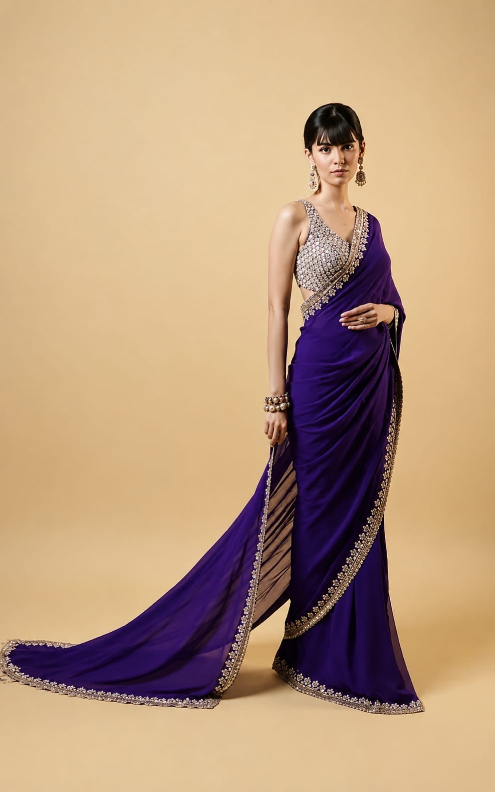 Blue colour georgette saree with Seprared Blouse Piece in georgette fabric