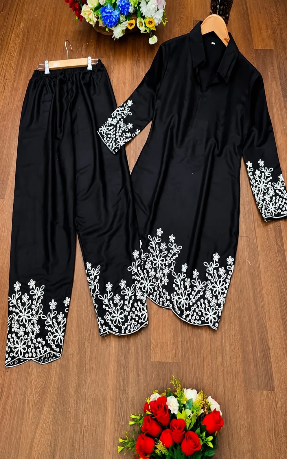 Ladies Top and Bottom in rayon fabric,  Round neck, Long Sleeves
