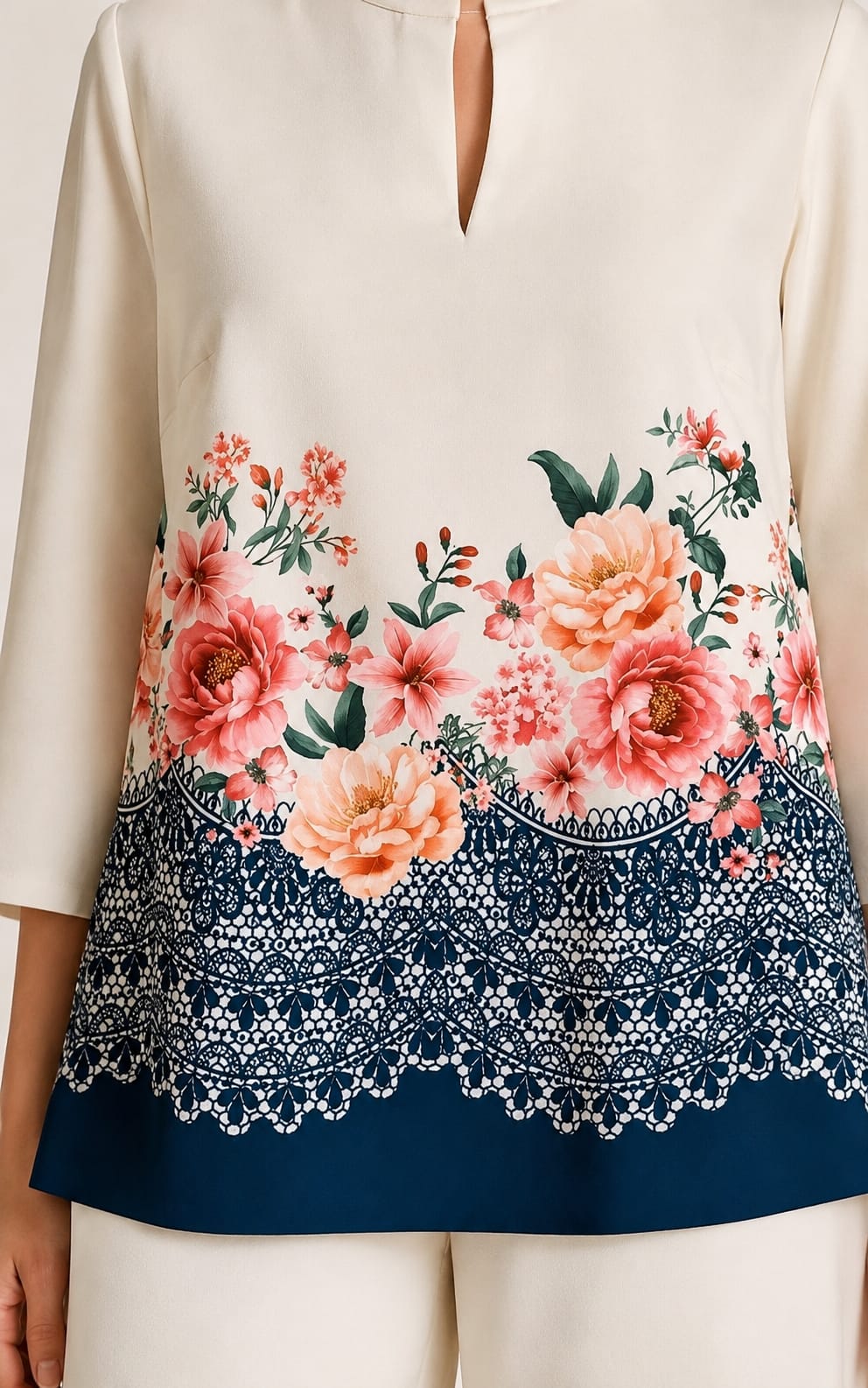 Co-Ord Set, Kurta and Palazzo, Mandarin Collar Neck, Three Quater Sleeves