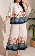 Co-Ord Set, Kurta and Palazzo, Mandarin Collar Neck, Three Quater Sleeves