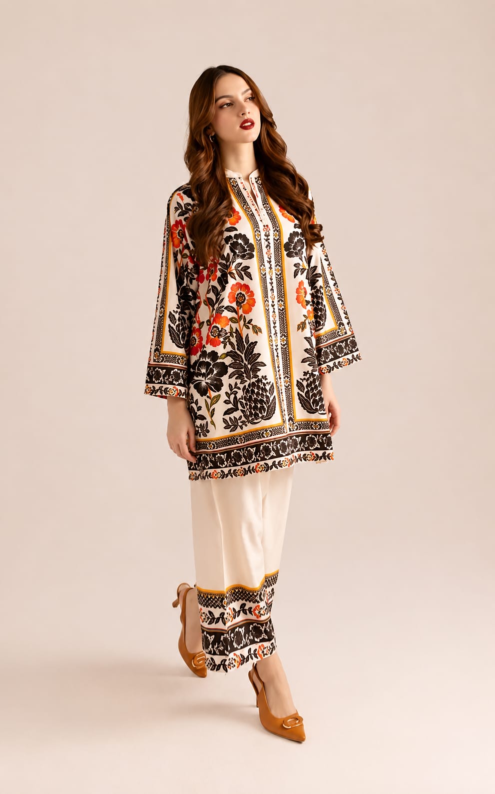 Womens Co-Ord Set in rayon fabric, Round Neck, Long Sleeves with Bottomwear