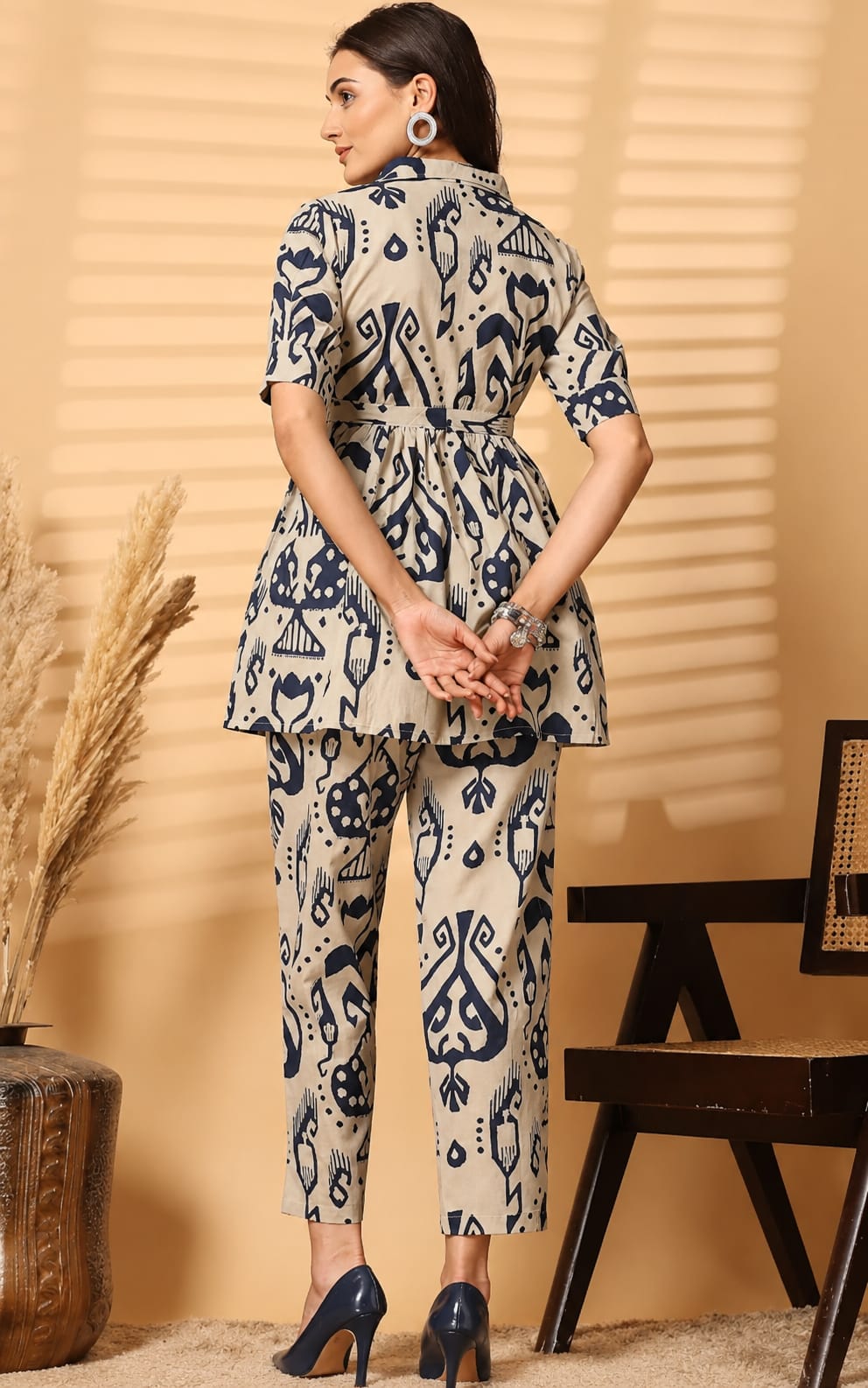 Womens and Girls Co-Ord set in Kurta and Palazzos, Round Neck, Short Sleeves