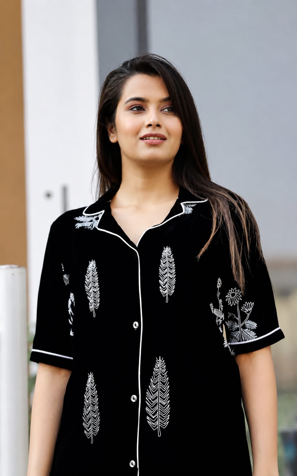 Cotton Nightsuit for womens, Shirt Neck, Short Sleeves
