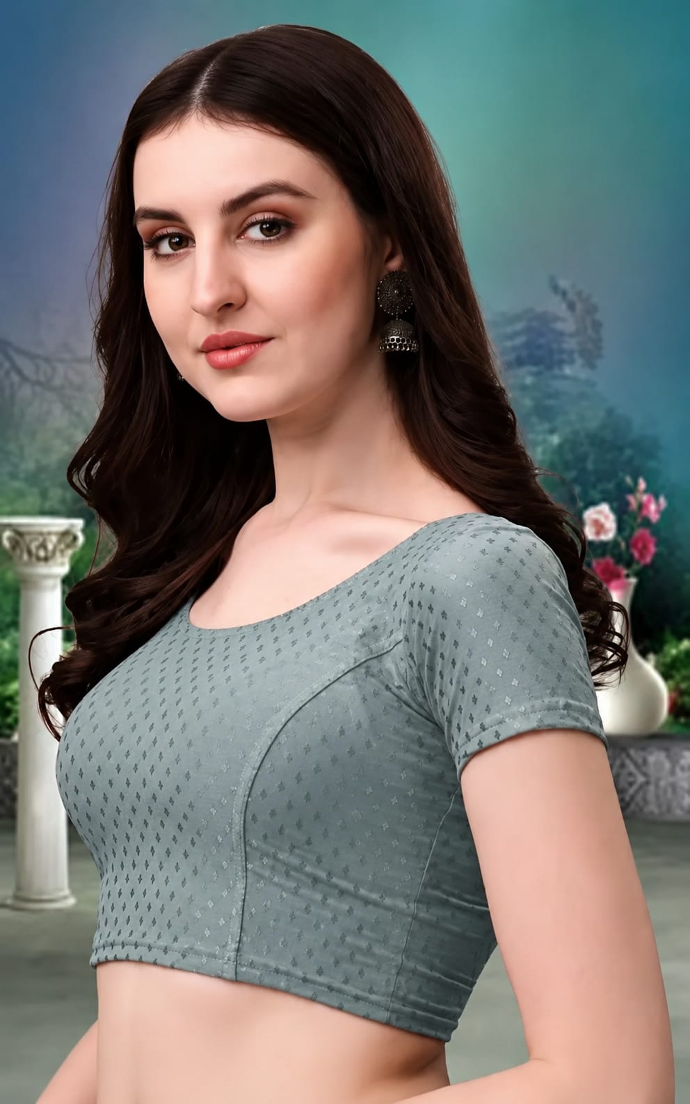 Womens Blouse in Hosiery fabric, Round Nack, Non-Padded, Short Sleeves