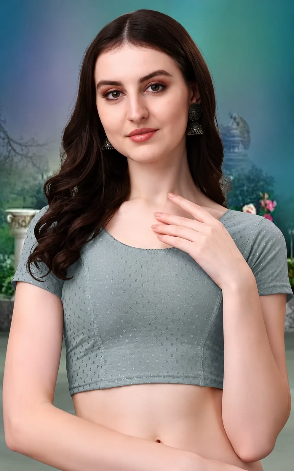 Womens Blouse in Hosiery fabric, Round Nack, Non-Padded, Short Sleeves