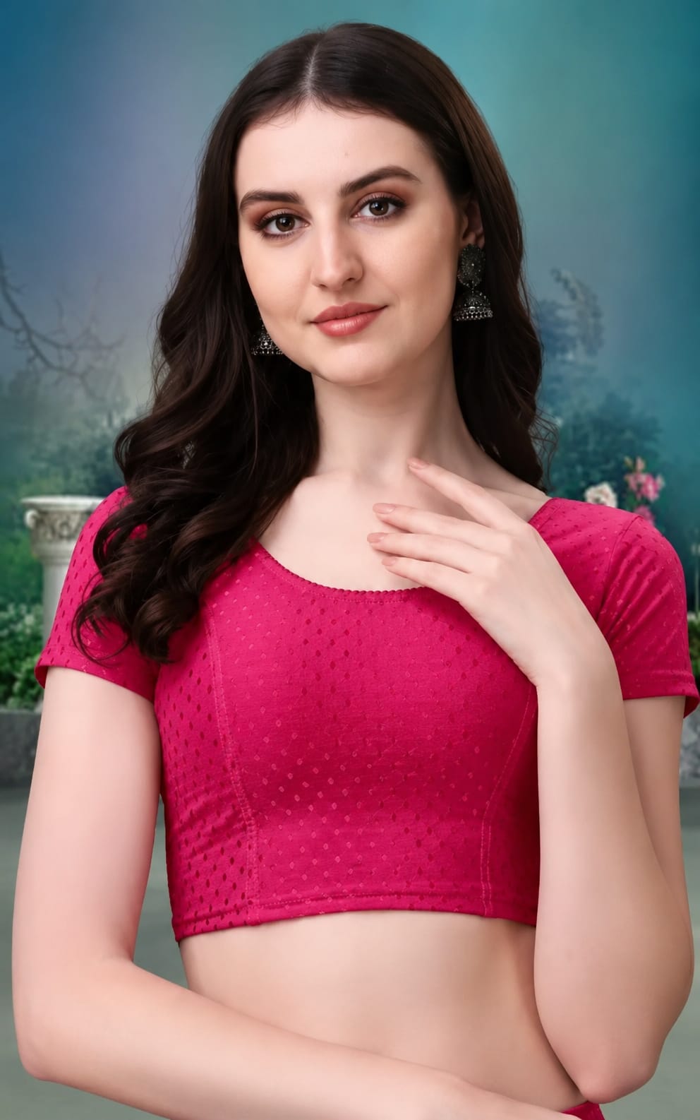Womens Blouse in Hosiery fabric, Round Nack, Non-Padded, Short Sleeves
