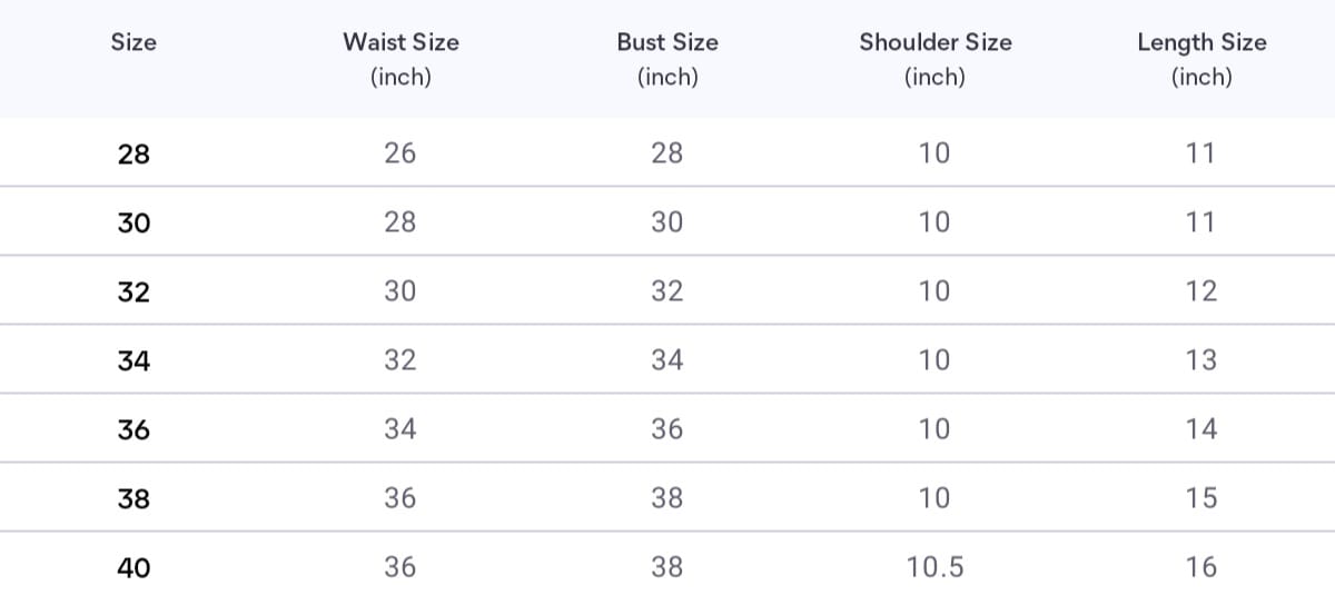 Size chart