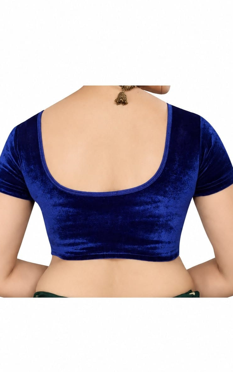 Womens Blouse in velvet fabric, Cowl Neck, Non-Padded, Crop Blouse, Round Back