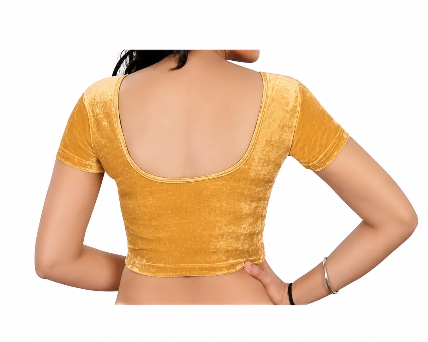 Womens Blouse in velvet fabric, Cowl Neck, Non-Padded, Crop Blouse, Round Back