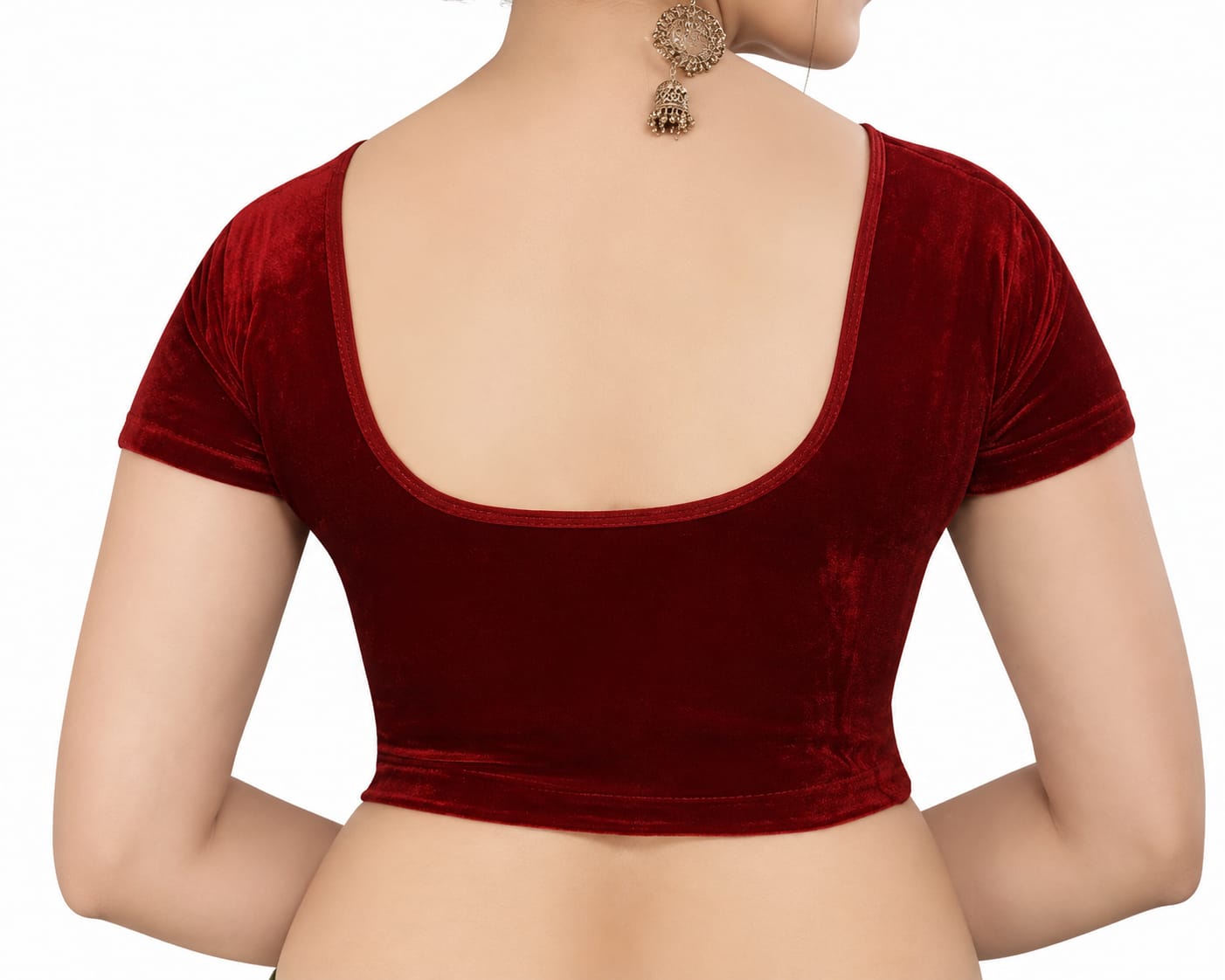 Womens Blouse in velvet fabric, Cowl Neck, Non-Padded, Crop Blouse, Round Back