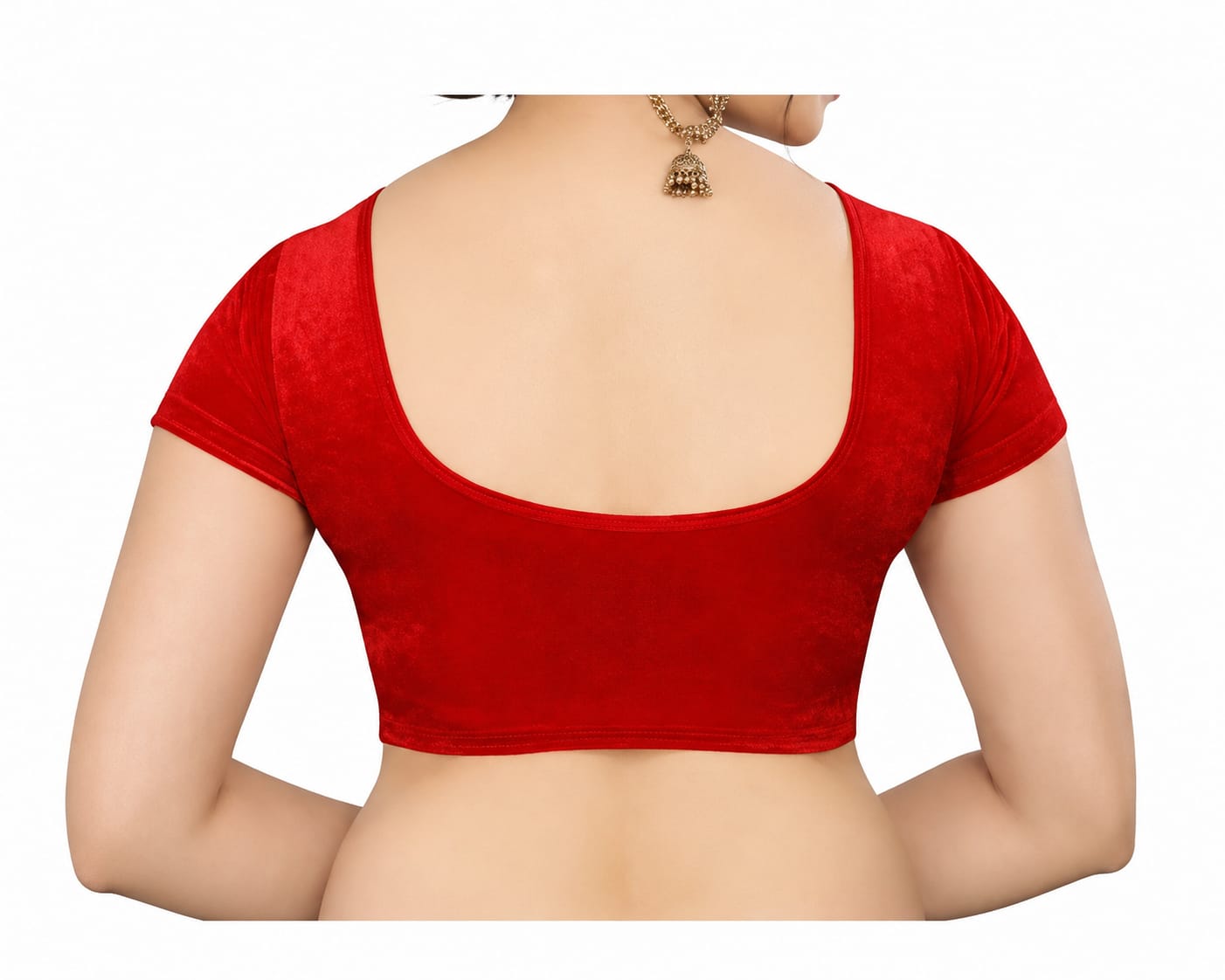 Womens Blouse in velvet fabric, Cowl Neck, Non-Padded, Crop Blouse, Round Back