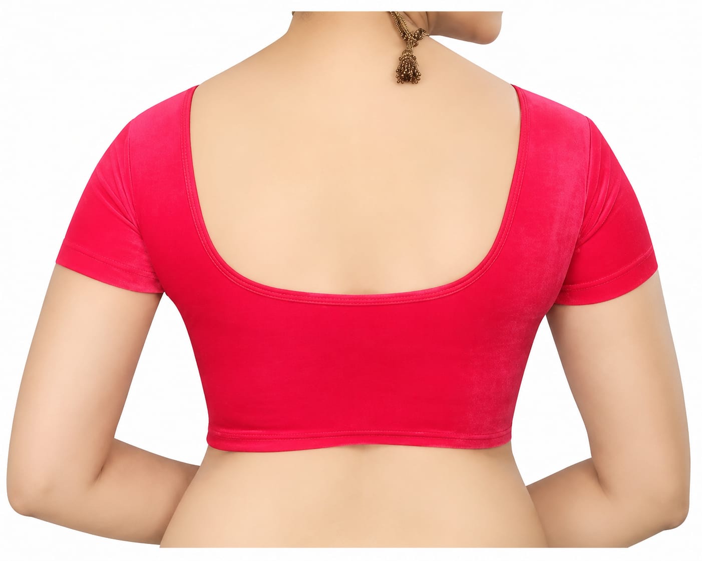 Womens Blouse in velvet fabric, Cowl Neck, Non-Padded, Crop Blouse, Round Back