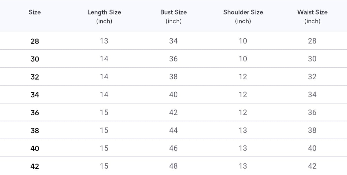 Size chart