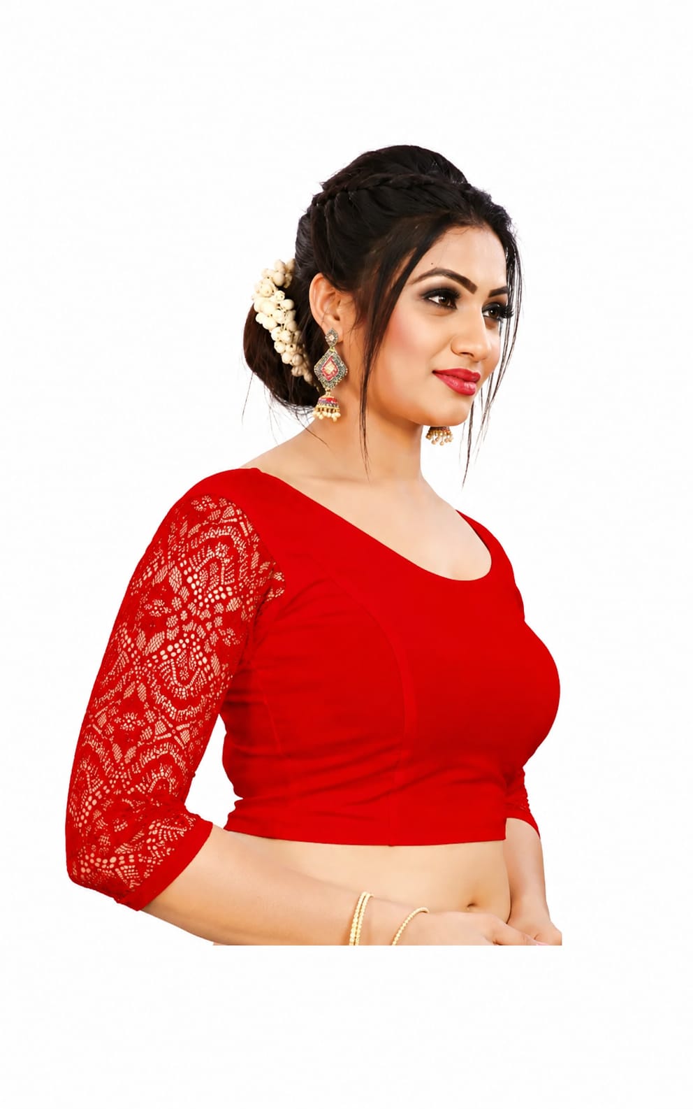 Womens Blouse in Round Neck, Non-Padded, Three Quater Sleeves, Slip-on closure