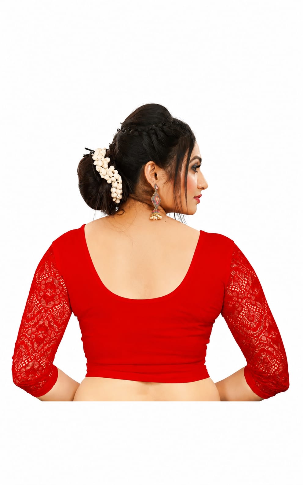 Womens Blouse in Round Neck, Non-Padded, Three Quater Sleeves, Slip-on closure